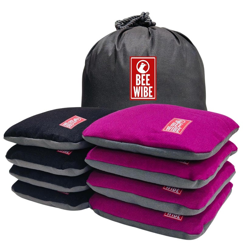 BEEWIBE Set of 8 Official Regulation Cornhole Bags - Dual-Sided, Weather-Resistant Bean Bags for Professional and Casual Play - Includes Convenient Tote Bag (Black/Pink) - Image 1