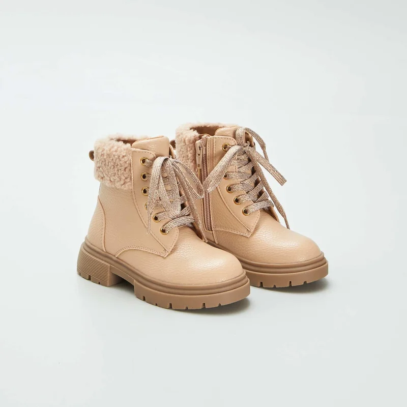 Kiabi Faux Fur-Lined Ankle Boots Beige