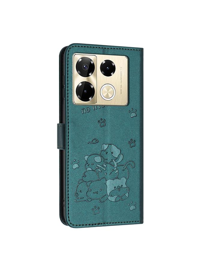 Zaboon Case For Infinix Note 40 Pro 4G / 5G Embossed Kitten Phone Leather Case with Lanyard - Image 3