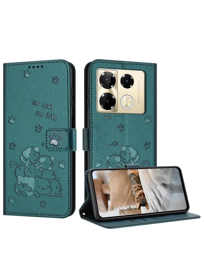 Zaboon Case For Infinix Note 40 Pro 4G / 5G Embossed Kitten Phone Leather Case with Lanyard - Image 1