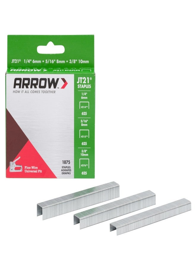 Arrow 21MP1 JT21 Thin Wire Staples Multipack for Staple Guns and Staplers, Use for Upholstery, Crafts,General Repairs, Includes 1/4-Inch, 5/16-Inch, and 3/8-Inch Sizes, 1875 Count,(Packaging May Vary) - Image 1