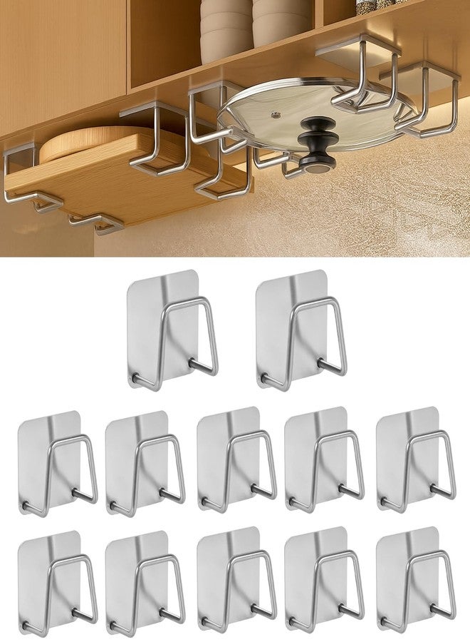 YCQDDA Under Cabinet Cutting Board Holder - 12 Pack Pot Lid & Chopping Board Organizer Rack, Stainless Steel Adhesive Storage for Kitchen Cabinets & Counter, No Drilling Required (Silver) - Image 1