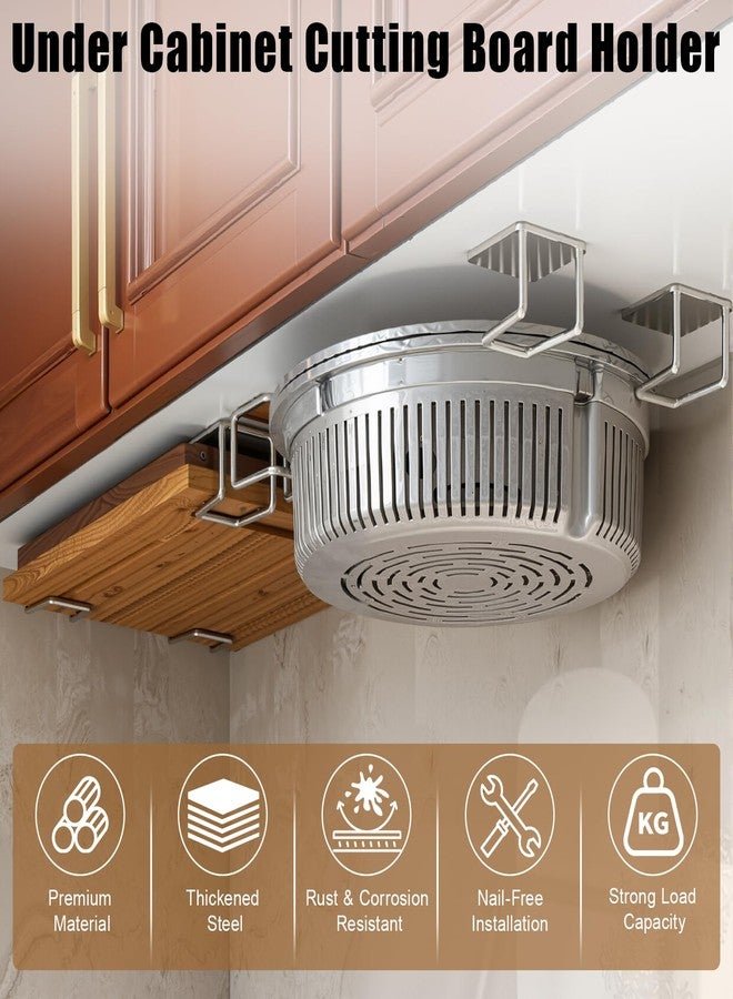 YCQDDA Under Cabinet Cutting Board Holder - 12 Pack Pot Lid & Chopping Board Organizer Rack, Stainless Steel Adhesive Storage for Kitchen Cabinets & Counter, No Drilling Required (Silver) - Image 3