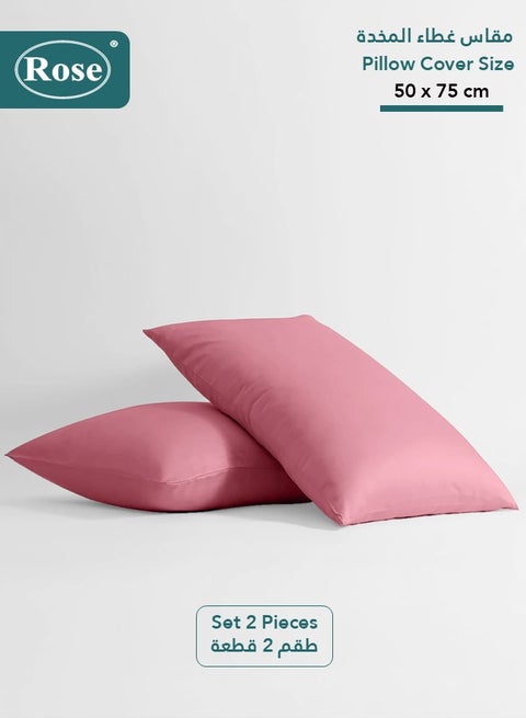 Rose Luxurious Plain Pillow Covers Set with Envelop Closure Design, Pillowcases 2-Pieces Set, Soft & Cozy Microfiber Breathable and Cooling, Standard Size 50×75 cm, Pink