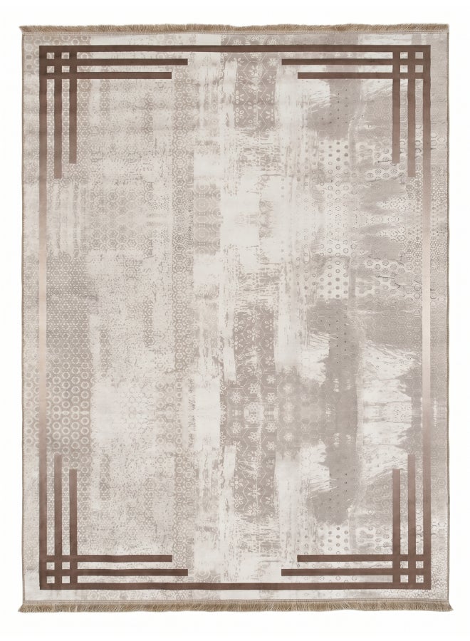 Spectra Home Carpet Rug with Anti-Slip Backing | Printed Corner Stripe Design - Beige & Taupe | Size - 160x230 cm - 5x7.5 ft | For Medium Sized Family Room, Bedroom with Queen Beds, 4-6 Seater Dinning Area, Entry Hallways & Foyers - Image 1