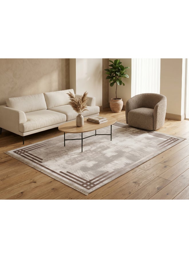 Spectra Home Carpet Rug with Anti-Slip Backing | Printed Corner Stripe Design - Beige & Taupe | Size - 160x230 cm - 5x7.5 ft | For Medium Sized Family Room, Bedroom with Queen Beds, 4-6 Seater Dinning Area, Entry Hallways & Foyers - Image 3