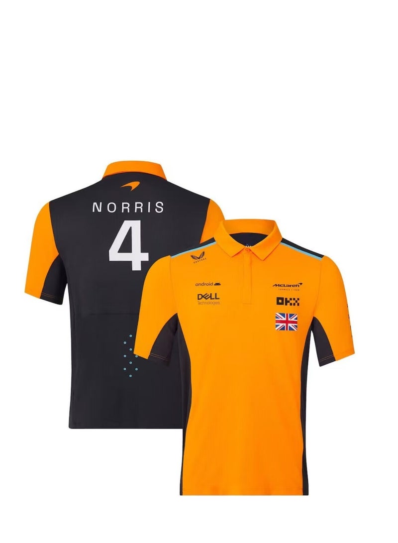 McLaren Formula 1 Team Lando Norris #4 Official Orange & Black Polo Shirt with DELL, OKX and Sponsor Logos