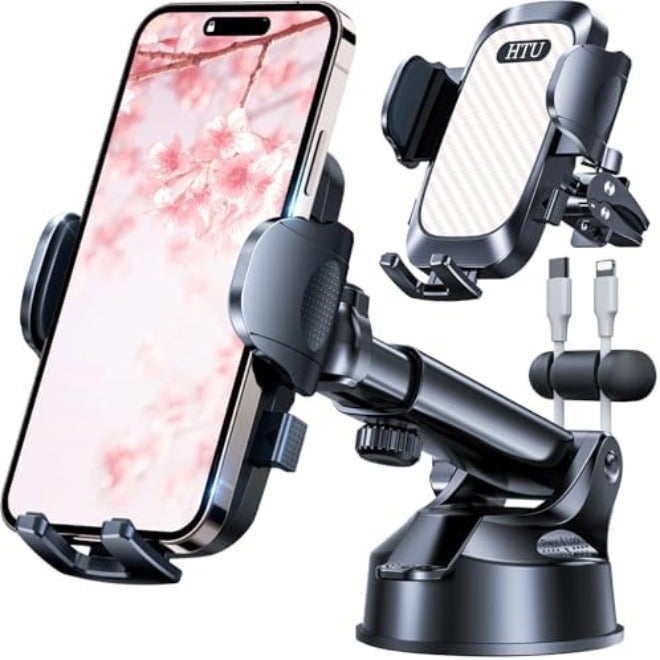 HTU 2026 Ultimate Best【True Military-Grade & Safety Cert】Car Phone Holder HTU【Upgraded 360 Rotation & 100+LBS Strongest Suction】5-in-1 Truck Windshield Dashboard Vent Mount Stand for iPhone Android, Black - Image 1