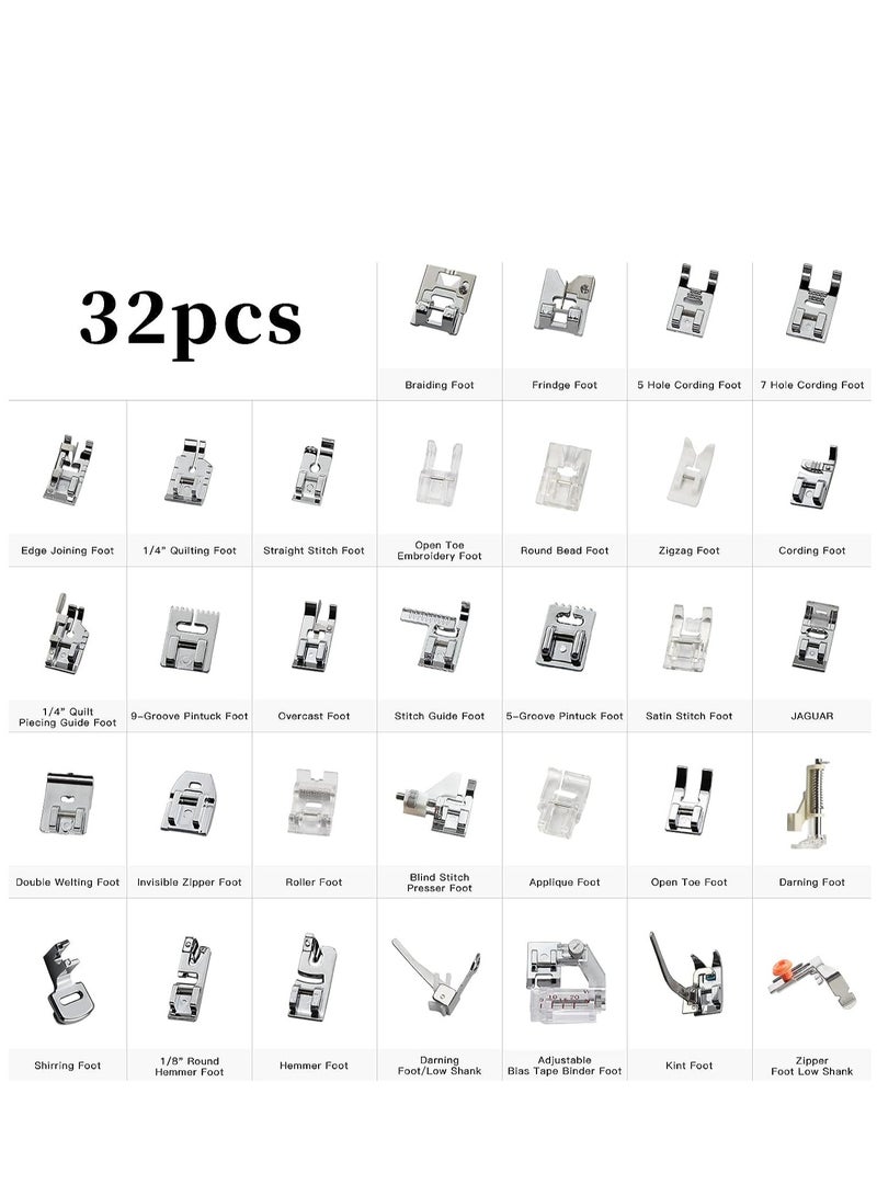 طقم اقدام ضاغطة منخفضة سهلة التركيب لماكينة الخياطة براذر سينغر جانوم بيبي لوك كينمور، دواسات بديلة لماكينة الخياطة (32 قطعة) - Image 2