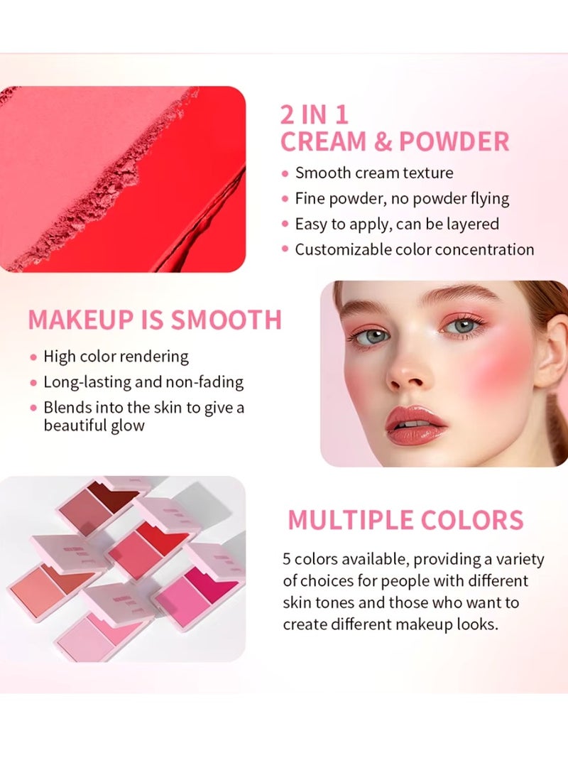 lakerain بلوش كريمي وبودرة 2 في 1 بلوش كريمي يدوم طويلاً لون جريء غير متلاشي مقاوم للماء والعرق لوحة بلوش مزدوجة زاهية الأزرق والوردي 04 - Image 5