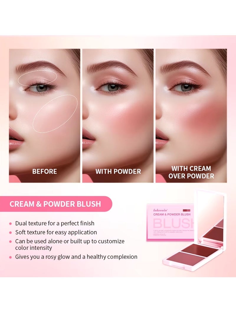 lakerain بلوش كريمي وبودرة 2 في 1 بلوش كريمي يدوم طويلاً لون جريء غير متلاشي مقاوم للماء والعرق لوحة بلوش مزدوجة زاهية الأزرق والوردي 04 - Image 4