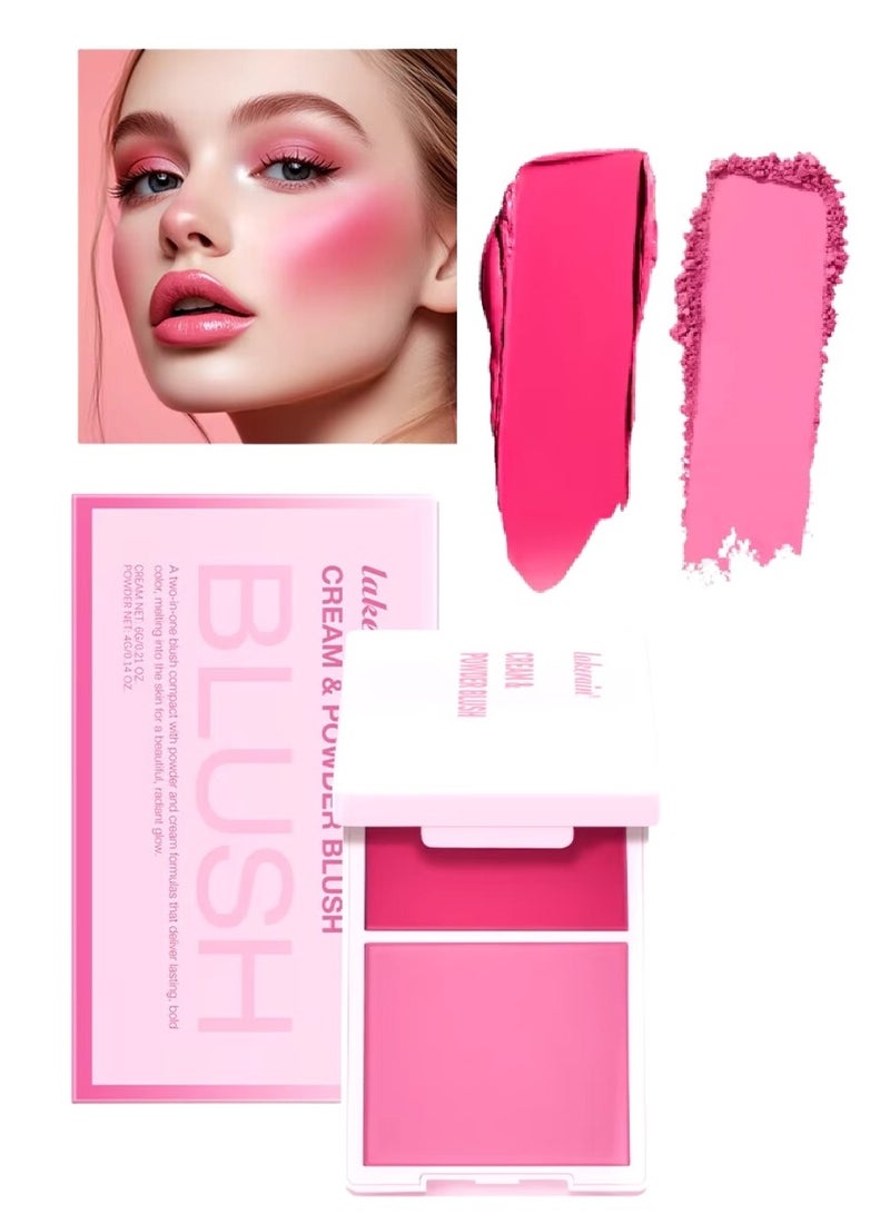 lakerain بلوش كريمي وبودرة 2 في 1 بلوش كريمي يدوم طويلاً لون جريء غير متلاشي مقاوم للماء والعرق لوحة بلوش مزدوجة زاهية الأزرق والوردي 04 - Image 1