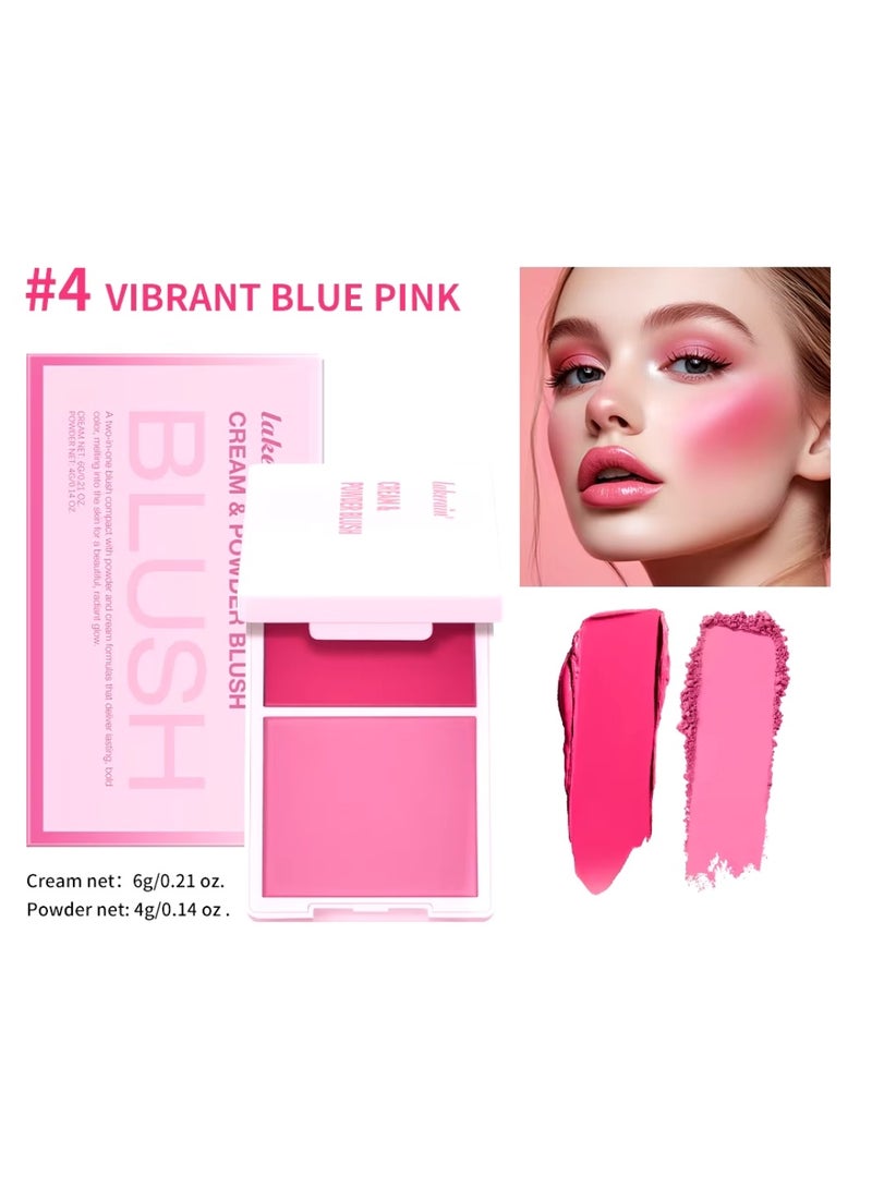 lakerain بلوش كريمي وبودرة 2 في 1 بلوش كريمي يدوم طويلاً لون جريء غير متلاشي مقاوم للماء والعرق لوحة بلوش مزدوجة زاهية الأزرق والوردي 04 - Image 2