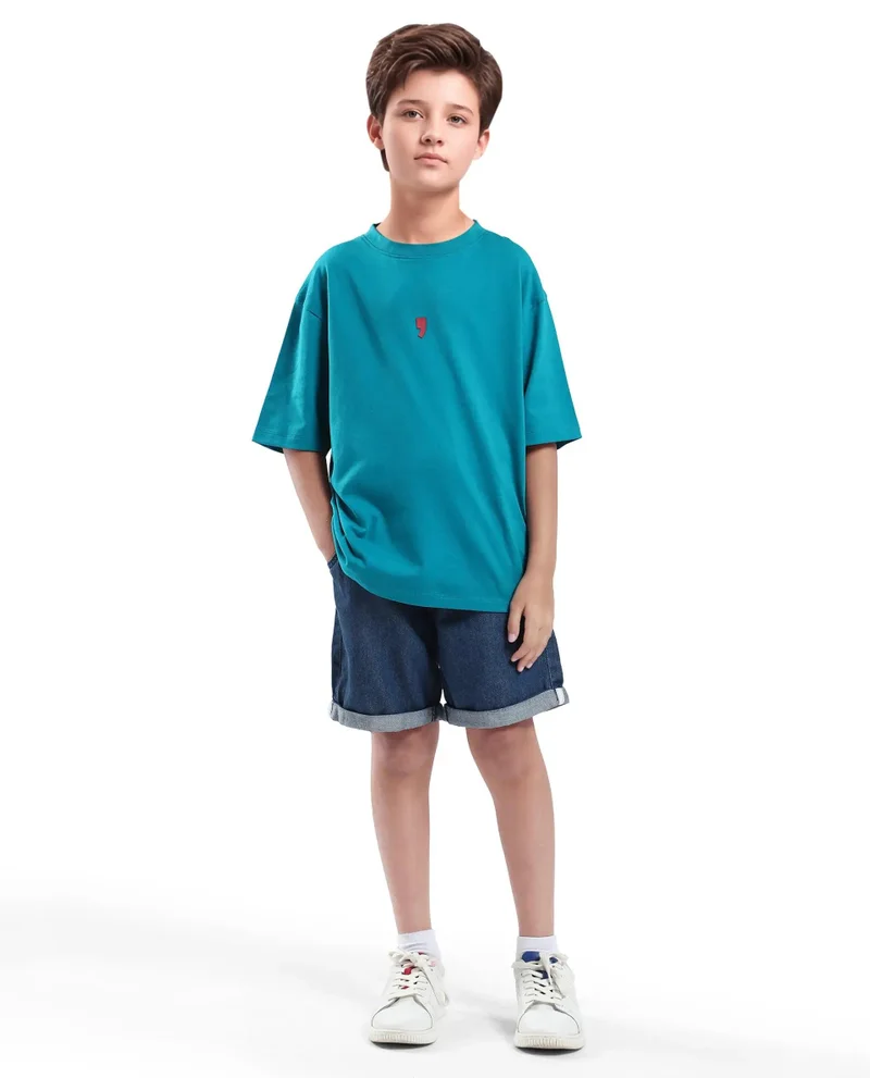 Rare Ones Rare Ones Kids Voy-K Turq Cotton Graphic Print Slip-On Oversized Fit T-Shirt