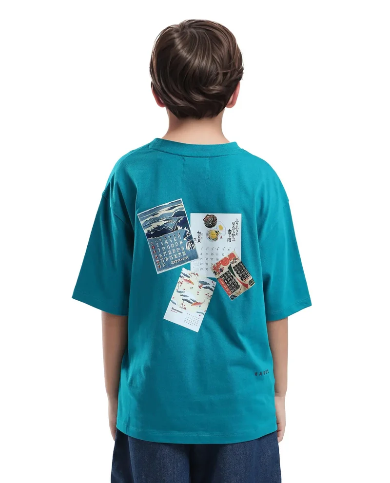 Rare Ones Rare Ones Kids Voy-K Turq Cotton Graphic Print Slip-On Oversized Fit T-Shirt
