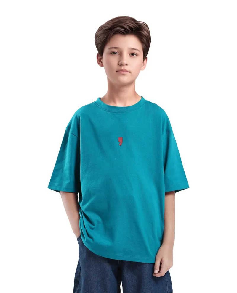 Rare Ones Rare Ones Kids Voy-K Turq Cotton Graphic Print Slip-On Oversized Fit T-Shirt