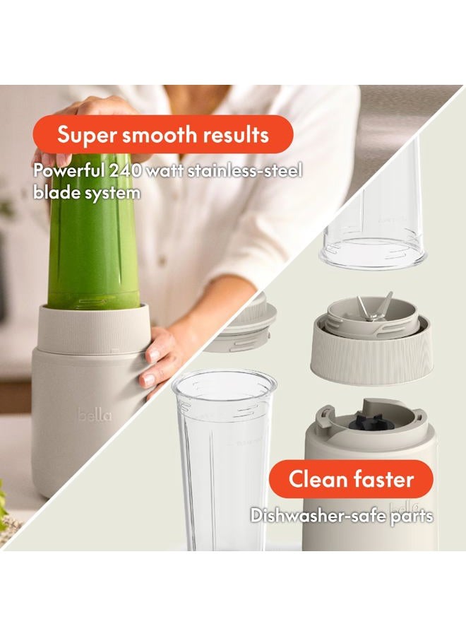 bella 6 Pcs Portable Rocket Blender, Juicer & Smoothie Maker, Press & Twist Design, EverGood™ & BPA Free Dishwasher Safe Parts, 4 Tip Stainless Steel Blade, Cord Wrap, 240 Watt Motor, Oatmilk - Image 3