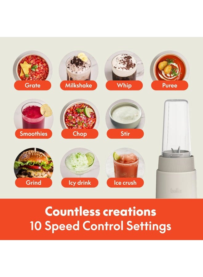 bella 6 Pcs Portable Rocket Blender, Juicer & Smoothie Maker, Press & Twist Design, EverGood™ & BPA Free Dishwasher Safe Parts, 4 Tip Stainless Steel Blade, Cord Wrap, 240 Watt Motor, Oatmilk - Image 4