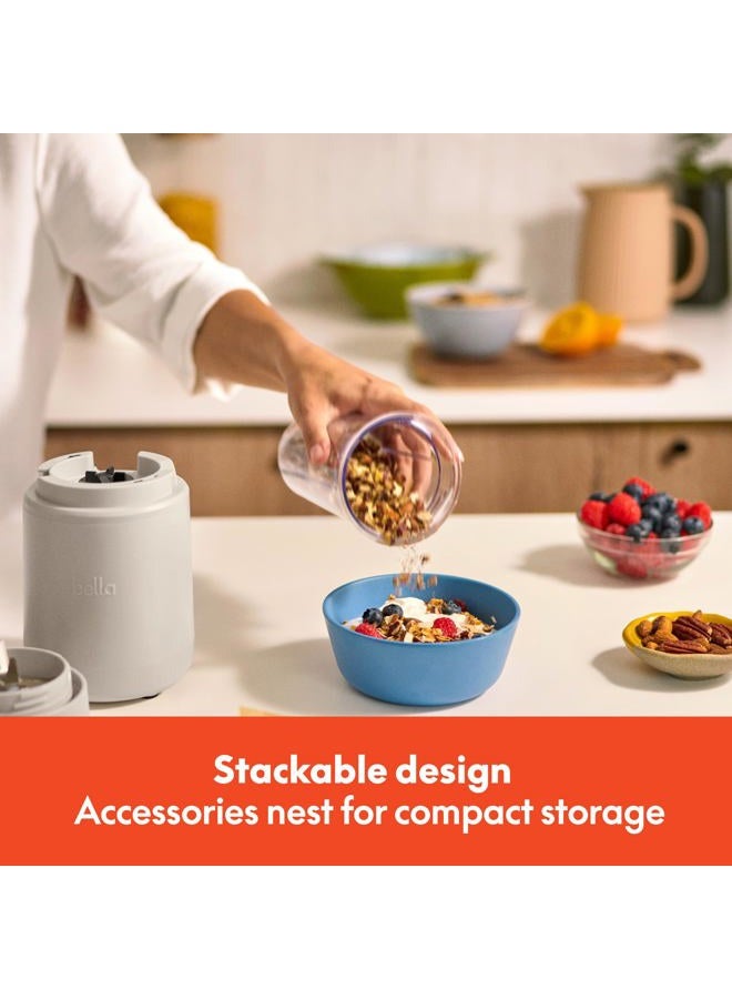 bella 6 Pcs Portable Rocket Blender, Juicer & Smoothie Maker, Press & Twist Design, EverGood™ & BPA Free Dishwasher Safe Parts, 4 Tip Stainless Steel Blade, Cord Wrap, 240 Watt Motor, Oatmilk - Image 5