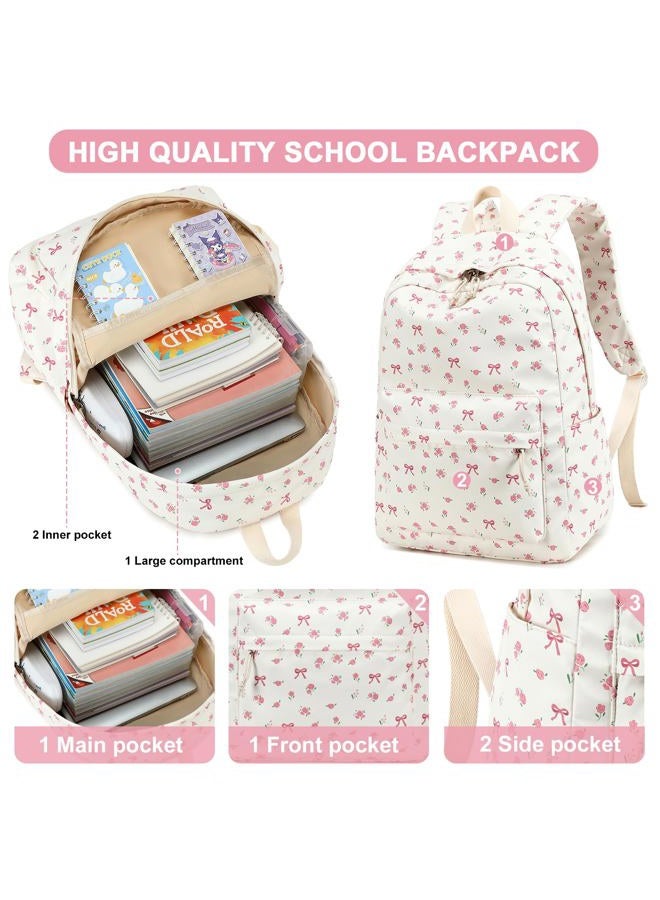 LOIDOU Backpack for Girls School Backpacks Bookbags for Elementary Middle School Women Laptop Backpacks, Conquette White, Large, Kids Backpack - Image 4