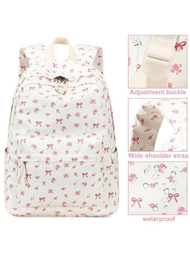 LOIDOU Backpack for Girls School Backpacks Bookbags for Elementary Middle School Women Laptop Backpacks, Conquette White, Large, Kids Backpack - Image 5