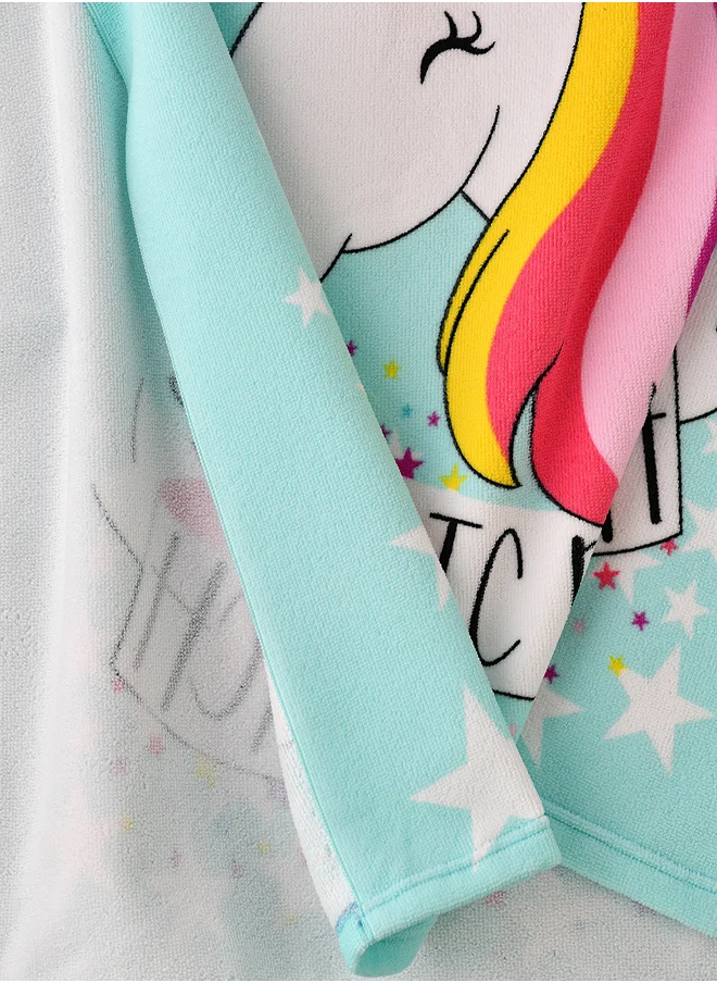 babyqlo Magical Unicorn Hooded Kids Towel in Aqua