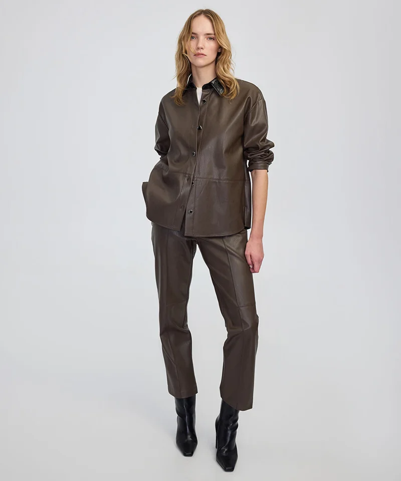 ابيكول Leather-Effect Straight-Leg Trousers