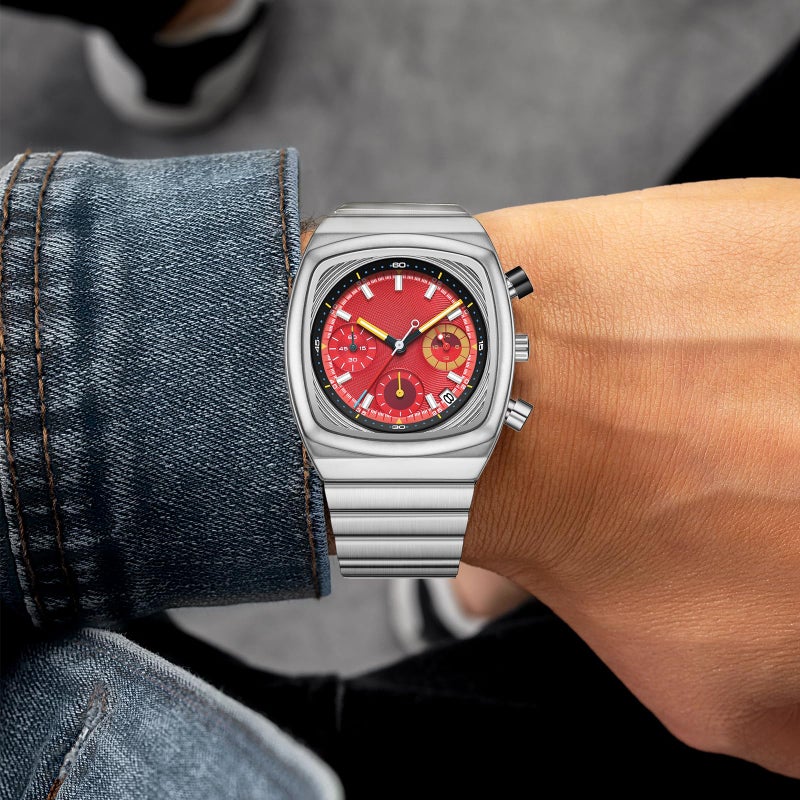 CILOA Mens Watches Chronograph Stainless Steel Waterproof Date Analog Business Fashion Wristwatch for Menï¼ˆredï¼‰ - Image 5