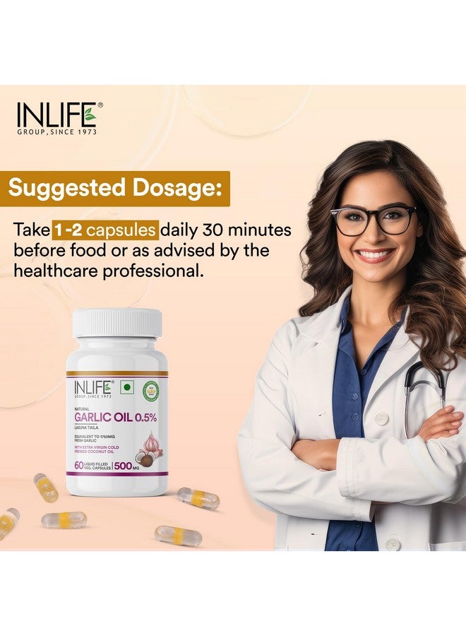 Inlife زيت الثوم الطبيعي من INLIFE مع زيت جوز الهند في كبسولات | زيت بكر ممتاز معصور على البارد | يساعد في دعم صحة القلب والمناعة والهضم | 60 كبسولة نباتية - Image 3