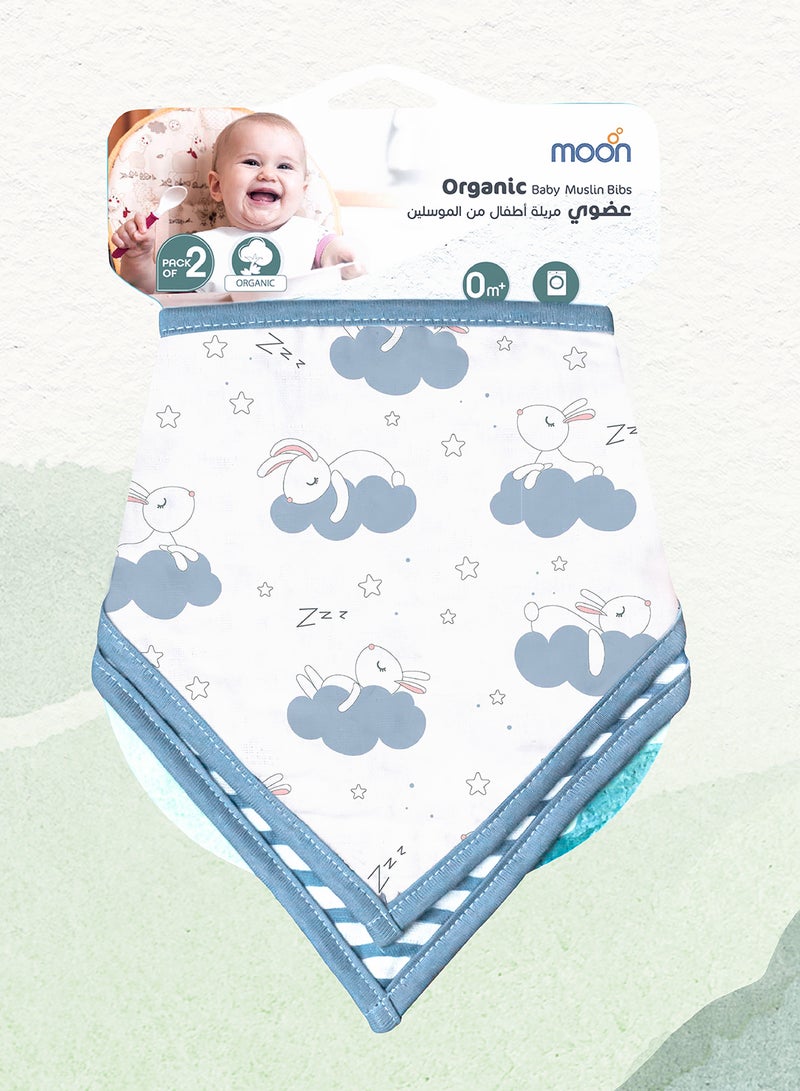 Moon Pack Of 2 Organic Muslin Bibs Bunny And Stripes - Image 2