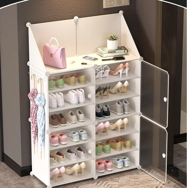 HOME CUBE منظم أحذية معدني محمول HOME CUBE مع باب لـ 24 زوج، خزانة تخزين أحذية، حامل أحذية للمنزل، قابل للتكديس والفك، مناسب لغرفة المعيشة، المدخل، المكتب - Jl-2014 - Image 1