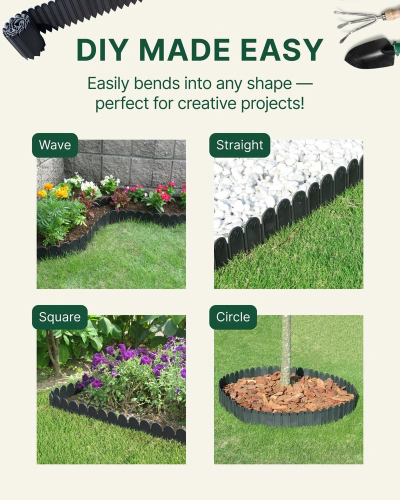 DAIM FlexWall Edge Landscape Edging, Fancy Garden Edging for Landscaping, Sturdy Garden Fencing & Landscape Border that Retain Soil & Stop Weeds, for Landscaping & Fencing Project, Black, 6" x 16.5 ft - Image 5