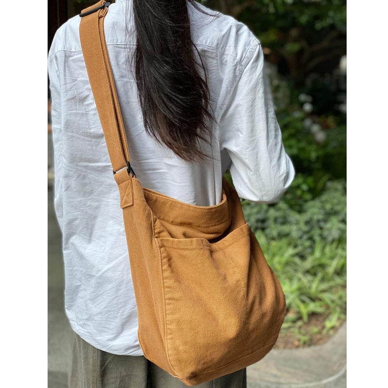 FUOCO Aesthetic one side bag for men | messenger side bag for men Women Vintage Canvas Crossbody Shoulder handbags Office slim bags Laptop Bag - Image 5