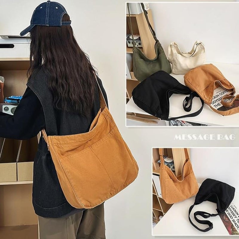 FUOCO Aesthetic one side bag for men | messenger side bag for men Women Vintage Canvas Crossbody Shoulder handbags Office slim bags Laptop Bag - Image 2