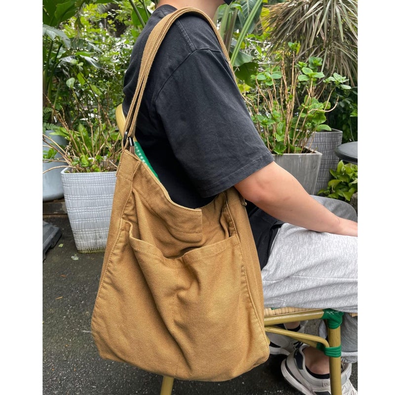 FUOCO Aesthetic one side bag for men | messenger side bag for men Women Vintage Canvas Crossbody Shoulder handbags Office slim bags Laptop Bag - Image 4