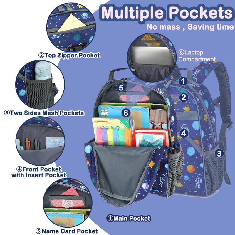 FlowFly Kids Backpack for Toddler Boys Girls, Simple Lightweight Bookbag for Daycare Kindergarten Elementary School Travel, Small Modern Bag (Medium 15'', Astronaut) - Image 3