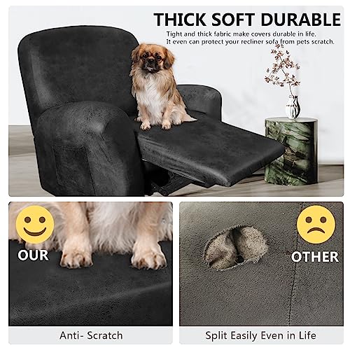 ANARACHON Leather Like Recliner Chair Covers Heavy Duty 4 Pieces Recliner Cover for Recliner Chair Leather Cover for Recliner slipcovers Washable for Pets Dark Grey - Image 3
