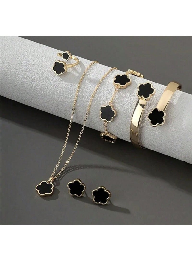 A luxurious Set Specially Made From Individual Bieces (Necklace + Earrings + Bracelet + Ring + Accessory) Specifically Designed With Flowers In Mind. - Image 4