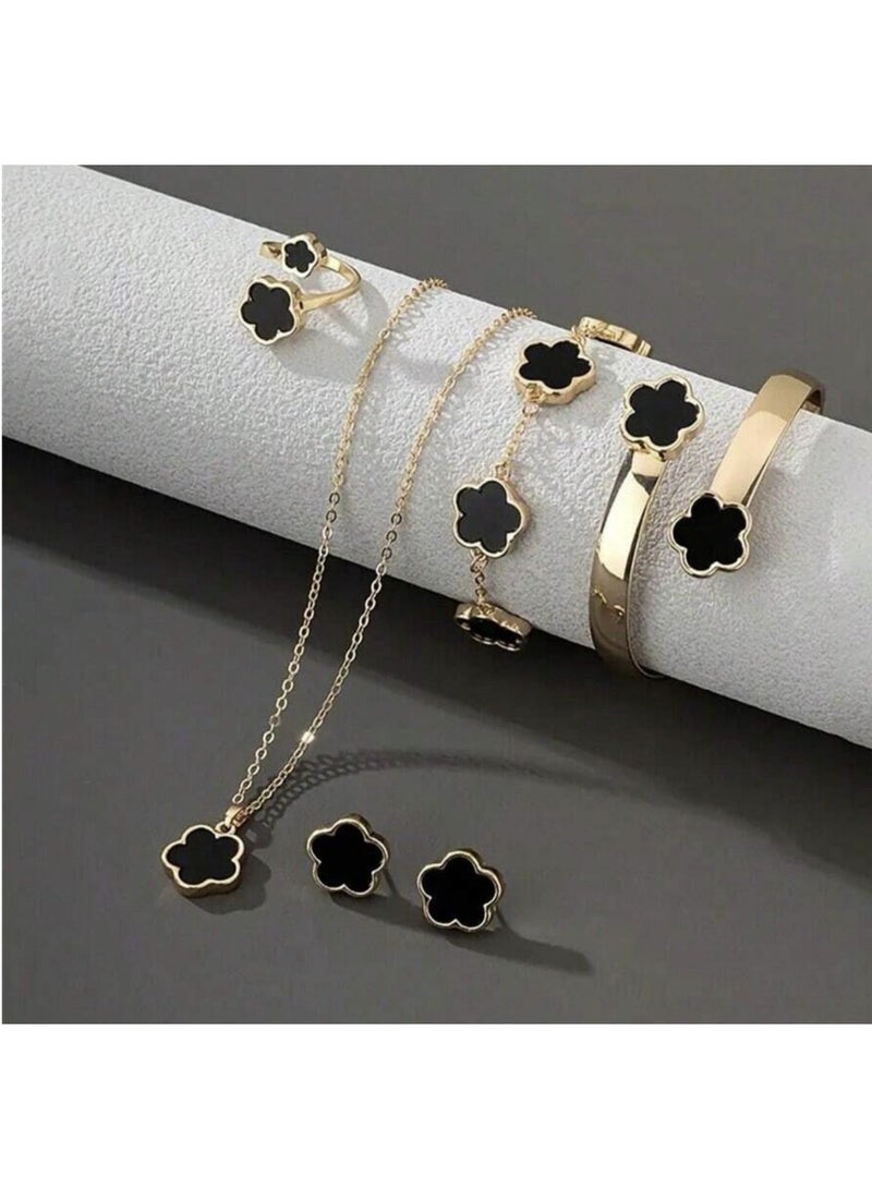 A luxurious Set Specially Made From Individual Bieces (Necklace + Earrings + Bracelet + Ring + Accessory) Specifically Designed With Flowers In Mind. - Image 2