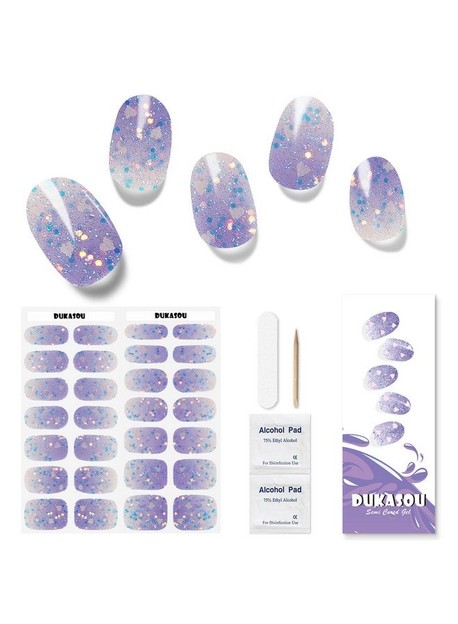 دوكاسو شرائط أظافر جل شبه معالجة من دوكاسو، 28 قطعة من شرائط أظافر جل متدرجة الحب تعمل مع أي ضوء للأشعة فوق البنفسجية، ملصقات أظافر جل ولفائف أظافر كاملة للنساء والفتيات والأطفال هدية اصنعها بنفسك، تتضمن وسادات تحضير ومبرد أظافر وعصا خشبية - Image 1