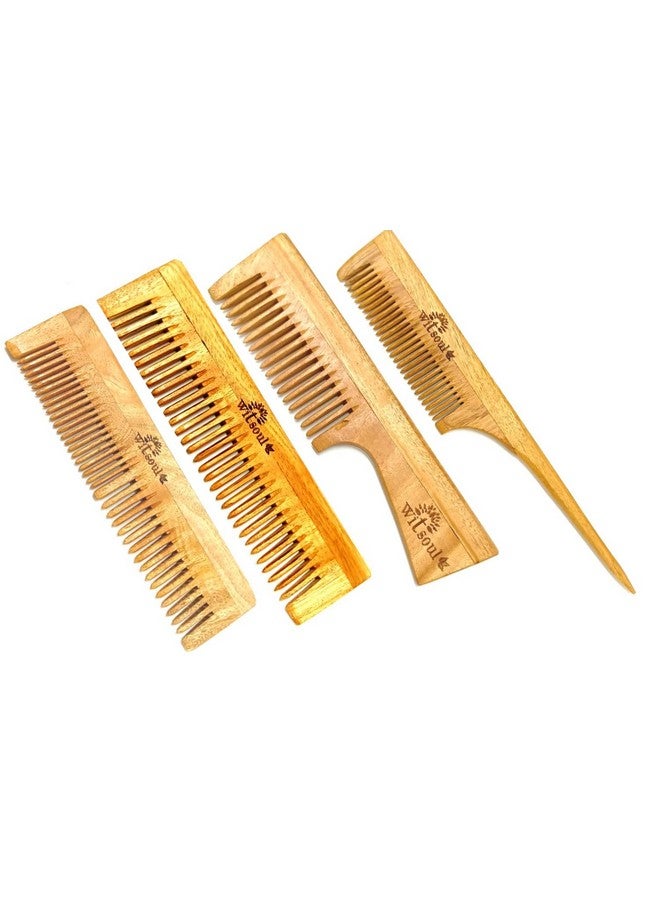 WITSOUL Neem Wood Comb ORGANIC/Ayurvedic/Anti-Dandruff Comb For Men And Women/Brown color/ (SET OF 4) (2patticomb) - Image 1