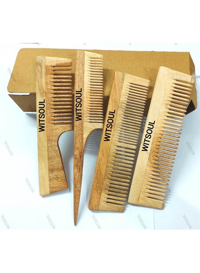 WITSOUL Neem Wood Comb ORGANIC/Ayurvedic/Anti-Dandruff Comb For Men And Women/Brown color/ (SET OF 4) (2patticomb) - Image 2