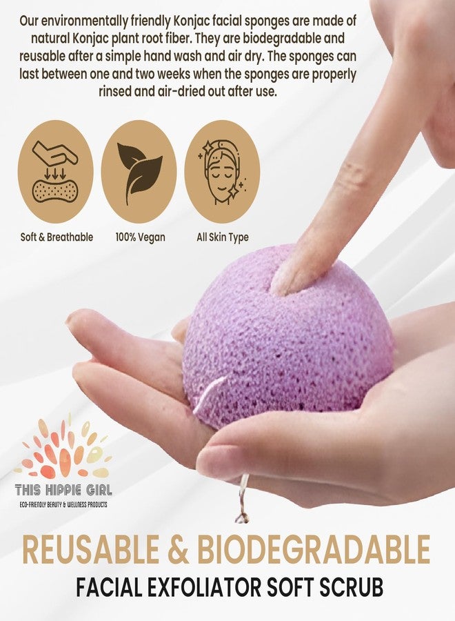 Boho Aromatic This Hippie Girl | Konjac Exfoliating Organic Facial Sponge | Plant Based Gentle Exfoliating Face Scrubbie | Safe for Sensitive Skin | Amethyst Purple (Purple) - Image 3