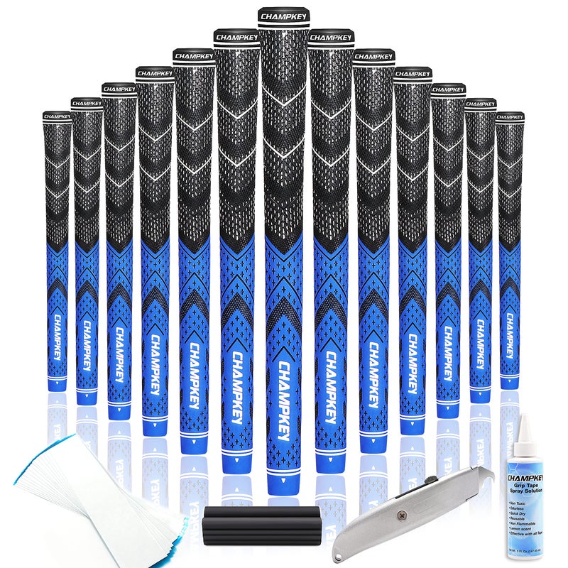 CHAMPKEY Golf Grips 13 Pack | Come with Solvent,15 Tapes,Vise Clamp and Hook Blade | All Weather Control and High Feedback Golf Club Grips - Image 1