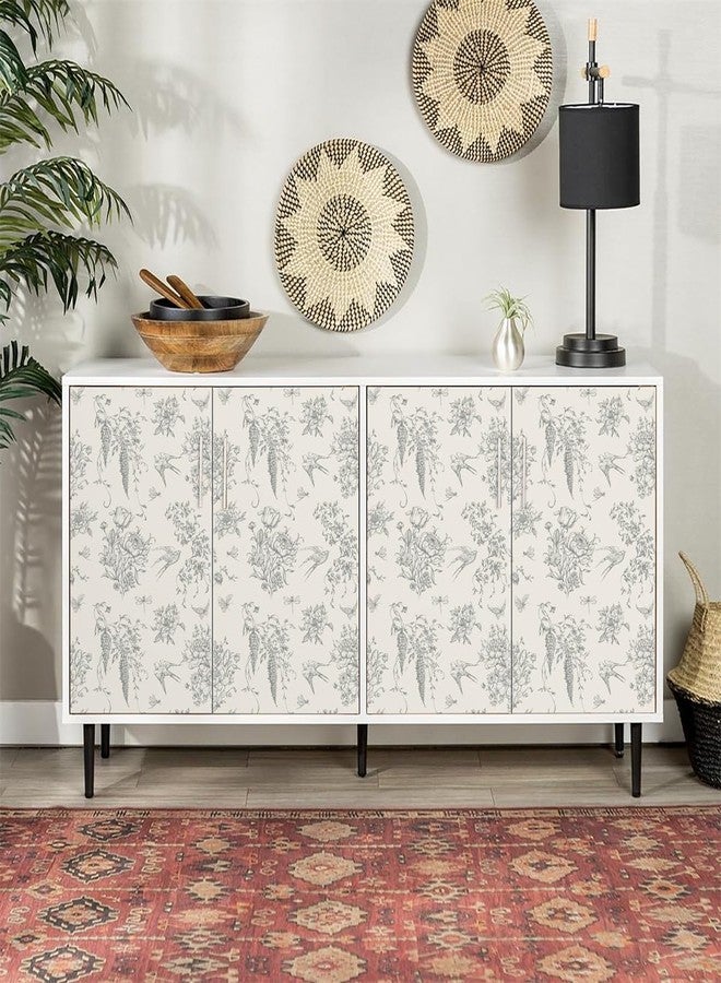 Froluya Cream White and Gray Peel and Stick Wallpaper Vintage Floral Contact Paper 16.9"x118.1" Floral Birds Self Adhesive Removable Wallpaper Grey Flowers Decorative Wall Paper for Bathroom Cabinets - Image 5