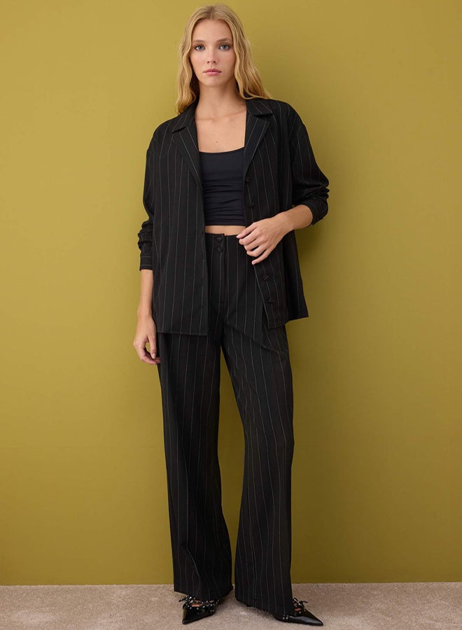 trendyol Black Jacket Collar Striped Fabric Jacket - Image 2