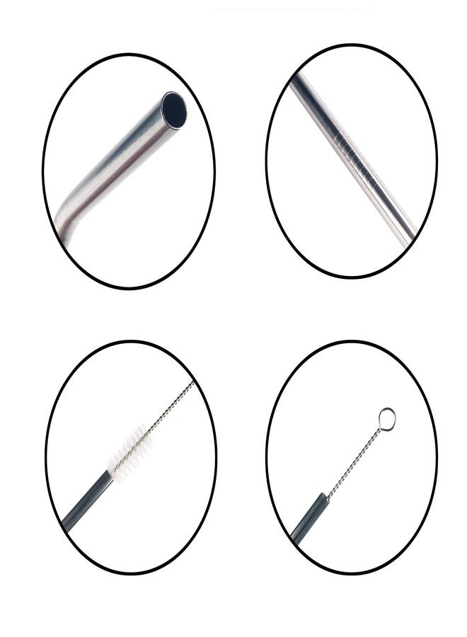 BambooMN Reusable Stainless Steel Metal Drinking Straws - 8" Bent Straws w/ 1x Cleaning Brush - 6 Pack - Image 3