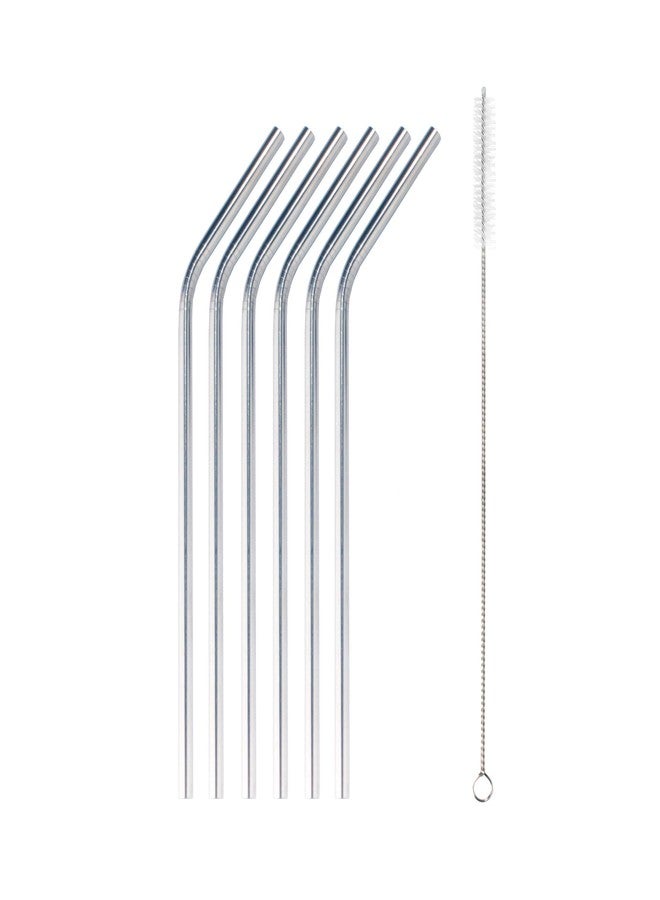 BambooMN Reusable Stainless Steel Metal Drinking Straws - 8" Bent Straws w/ 1x Cleaning Brush - 6 Pack - Image 1