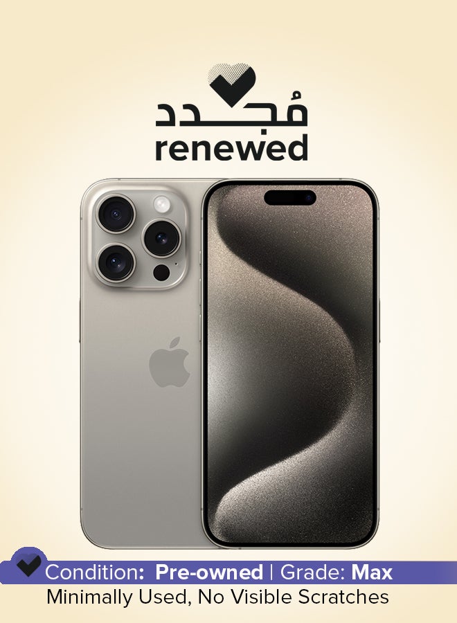 ابل  Renewed - iPhone 15 Pro 128GB Natural Titanium 5G With FaceTime - USA Version (e-SIM only) - Image 1