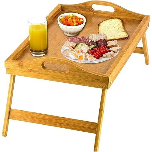 Home-It Bed Table Tray with Folding Legs - Bamboo Breakfast Tray with Handles for Bed, Sofa, Eating and Laptops, Snacking and Working - Image 1